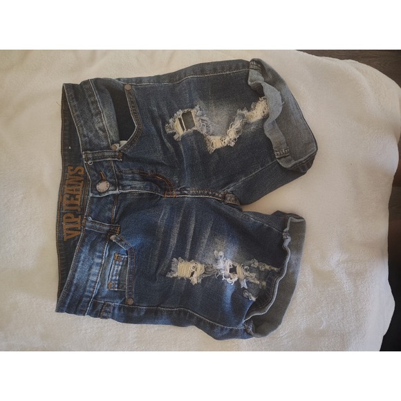 VIP Jeans Pants - VIP Jeans Womens Distressed Denim Shorts Dark Wash Cuffed Size 1/2 8-170080AN